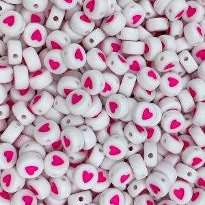 Alphabetic acrylic beads heart pink, 6 pieces